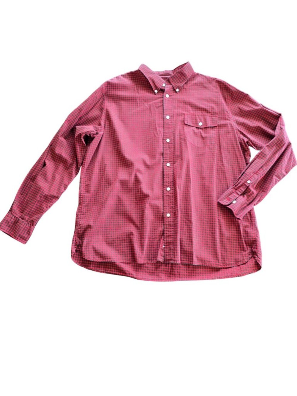 Lands End Mens Button-Down Red Plaid Shirt XL 17-17.5 100% Cotton Classic Fit